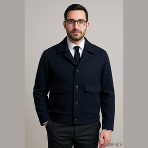 NWT Scotch & Soda Men's L Navy Blue Wool Blend Short Pea Coat Jacket